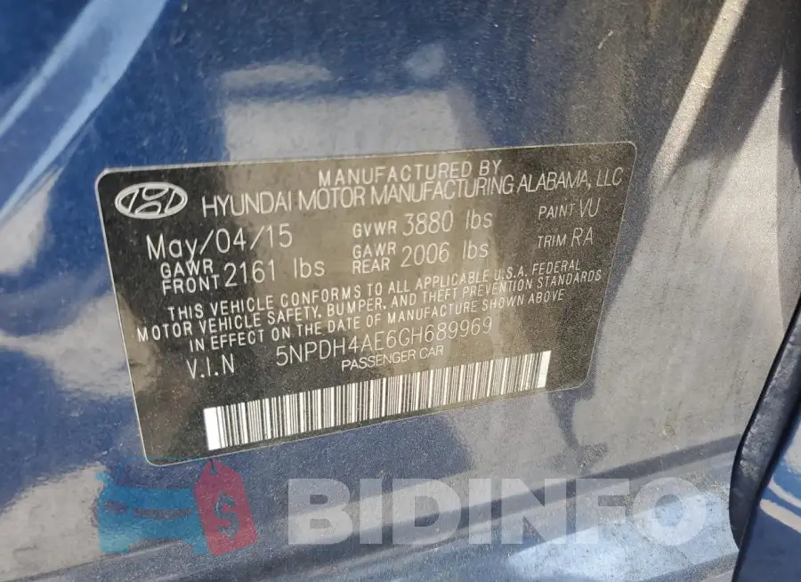 5NPDH4AE6GH689969 Photo# 12