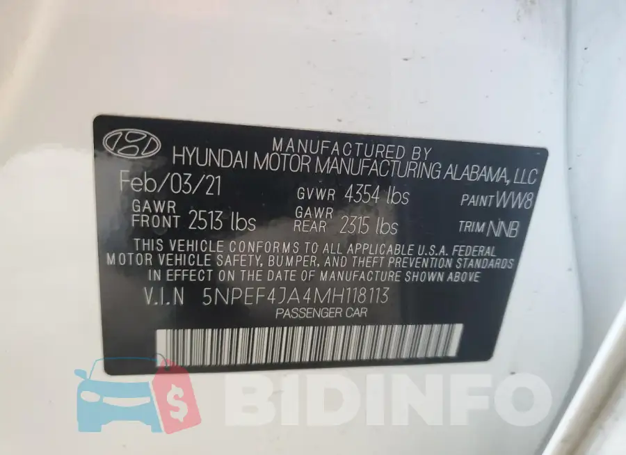 5NPEF4JA4MH118113 Photo# 12