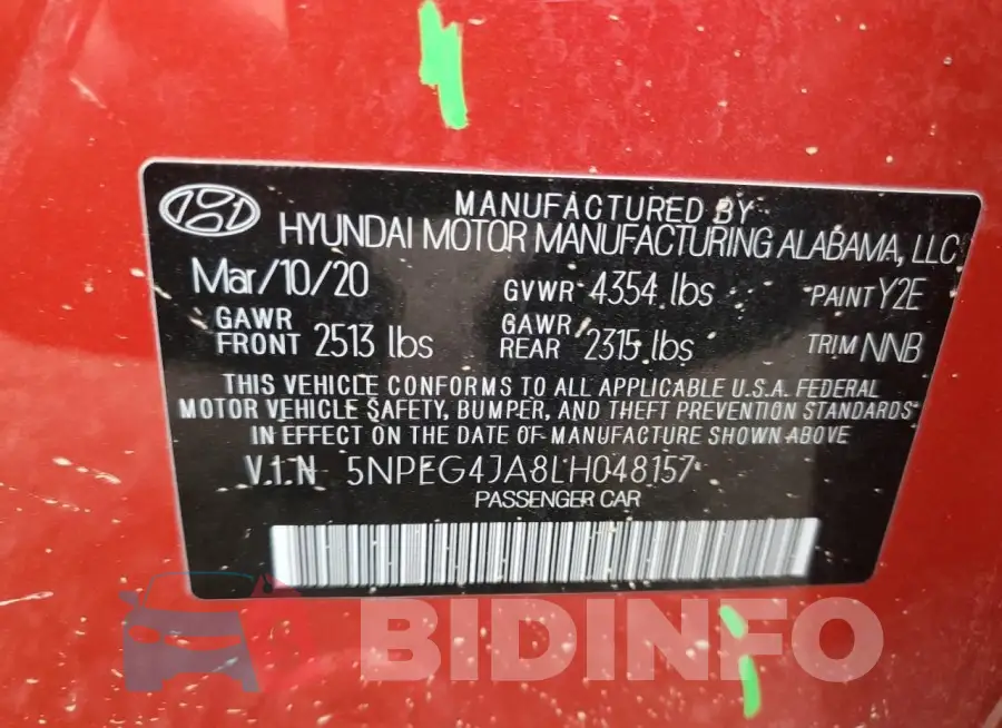 5NPEG4JA8LH048157 Photo# 13