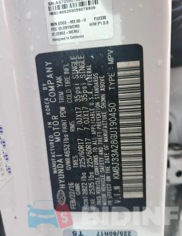 KM8J33A28GU190450 Photo# 13