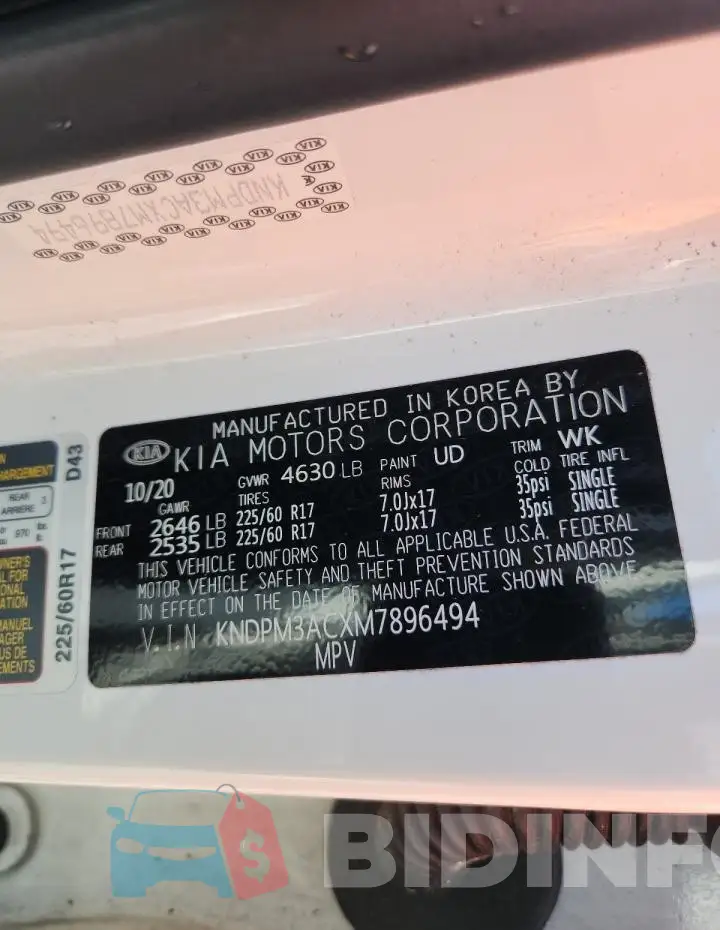 KNDPM3ACXM7896494 Photo# 14