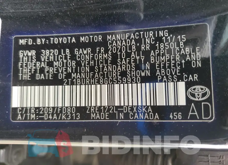 2T1BURHE8GC559930 Photo# 12