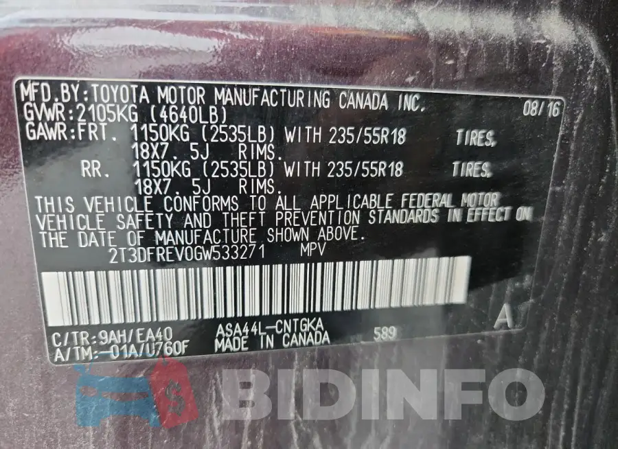2T3DFREV0GW533271 Photo# 14