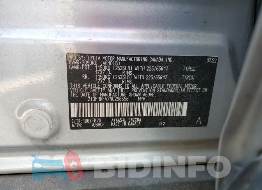 2T3F1RFV7NC296556 Photo# 14