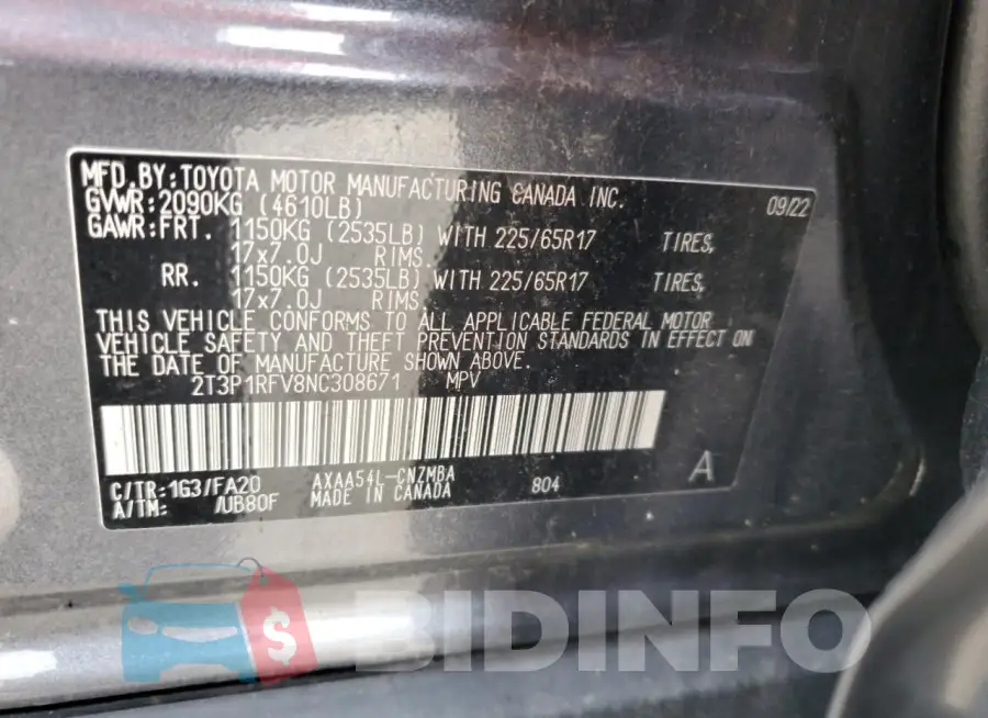 2T3P1RFV8NC308671 Photo# 13