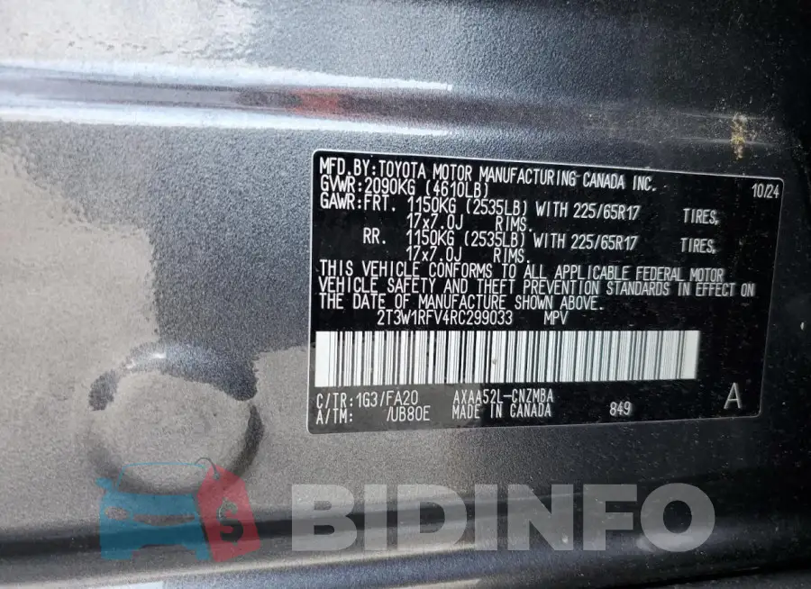 2T3W1RFV4RC299033 Photo# 14