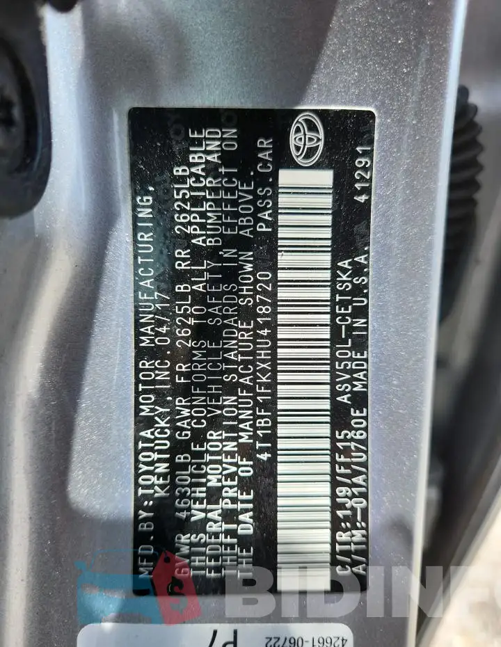 4T1BF1FKXHU418720 Photo# 13