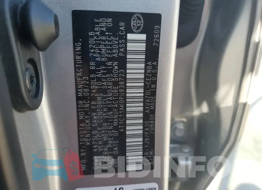 4T1C11AK0PU838723 Photo# 12