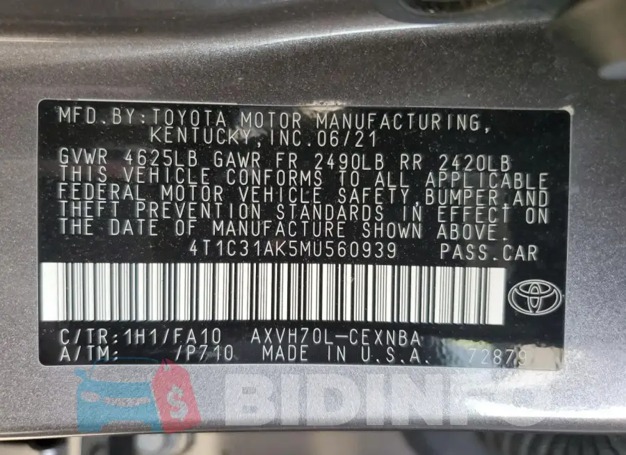 4T1C31AK5MU560939 Photo# 12