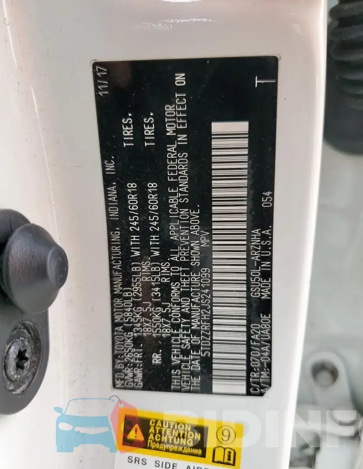 5TDZZRFH2JS241099 Photo# 13