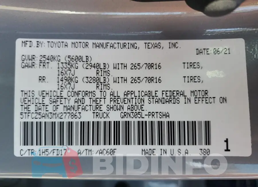5TFCZ5AN3MX277863 Photo# 13