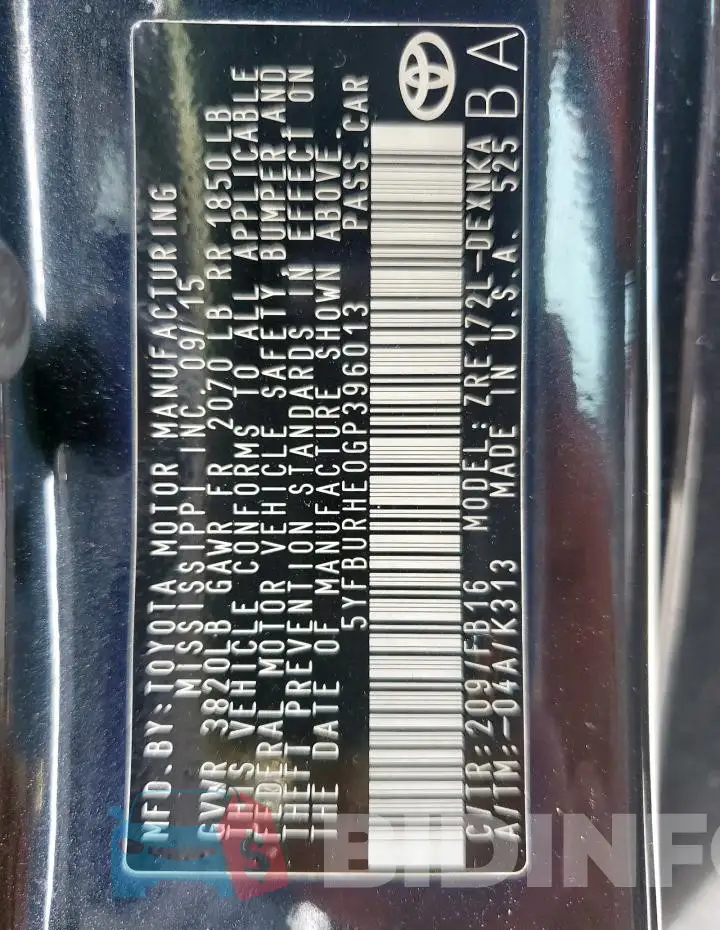 5YFBURHE0GP396013 Photo# 13