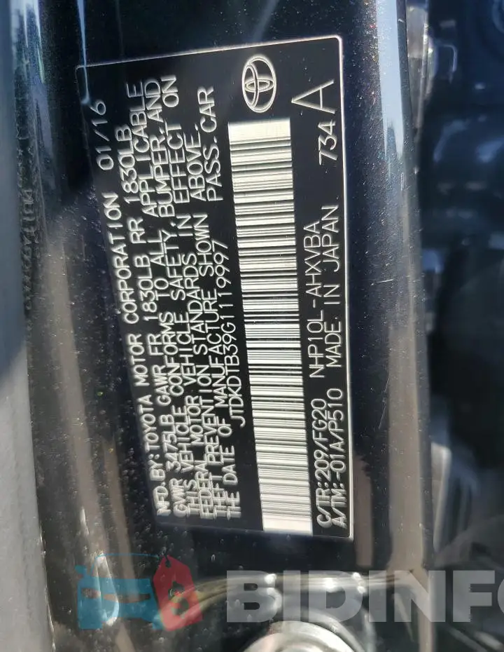 JTDKDTB39G1119997 Photo# 13