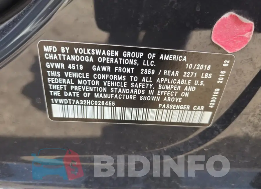 1VWDT7A32HC026455 Photo# 13
