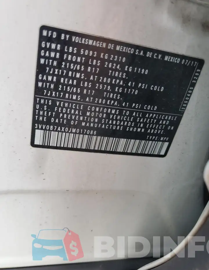 3VV0B7AX0JM017086 Photo# 13