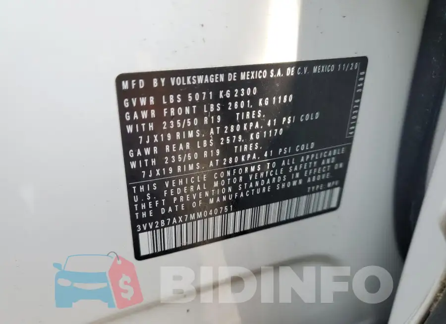 3VV2B7AX7MM040751 Photo# 13