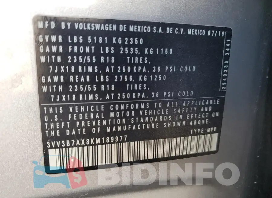 3VV3B7AX8KM189977 Photo# 12