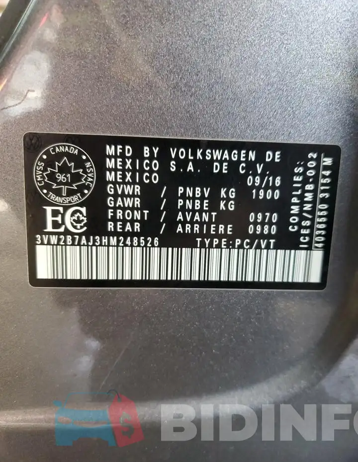 3VW2B7AJ3HM248526 Photo# 12