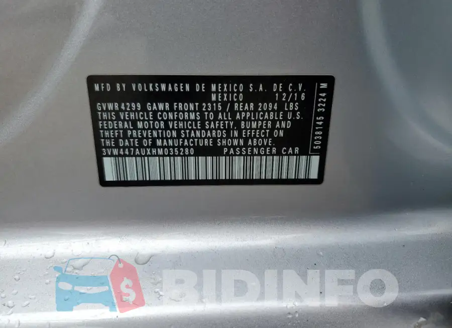 3VW447AUXHM035280 Photo# 12