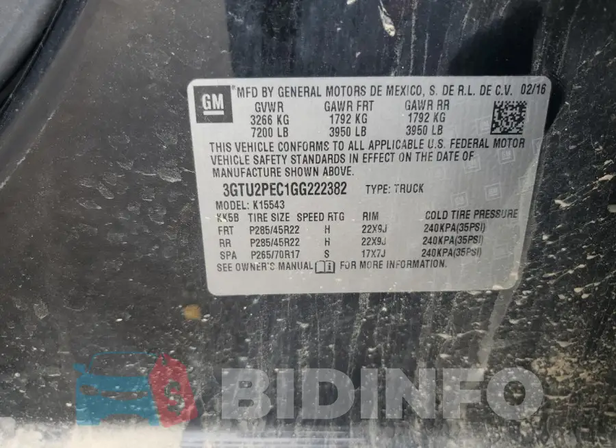 3GTU2PEC1GG222382 Photo# 12