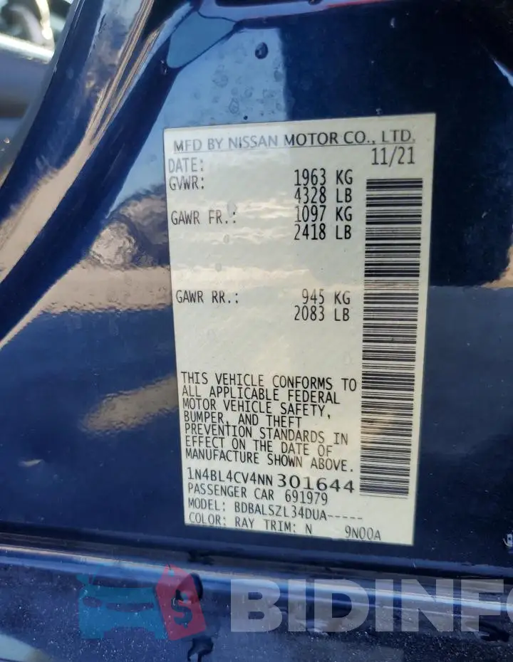 1N4BL4CV4NN301644 Photo# 12
