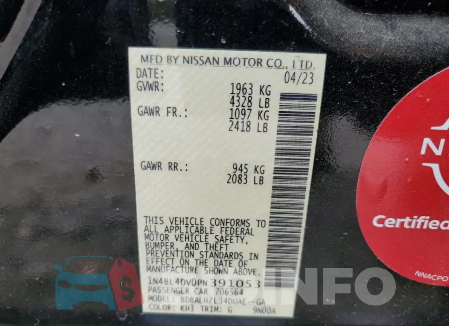 1N4BL4DV0PN391053 Photo# 12