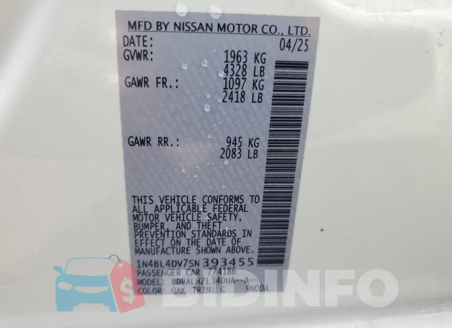 1N4BL4DV7SN393455 Photo# 12
