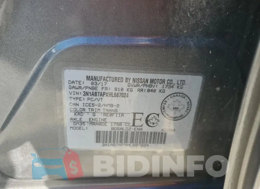 3N1AB7APXHL687024 Photo# 12