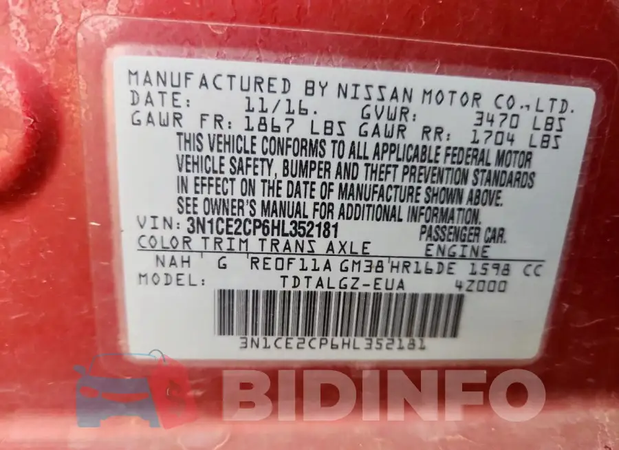 3N1CE2CP6HL352181 Photo# 12
