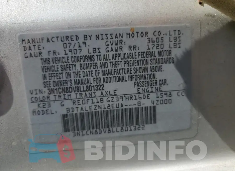 3N1CN8DV8LL801322 Photo# 12