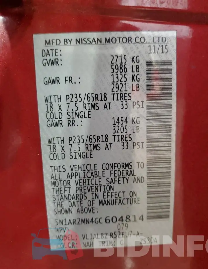 5N1AR2MN4GC604814 Photo# 13