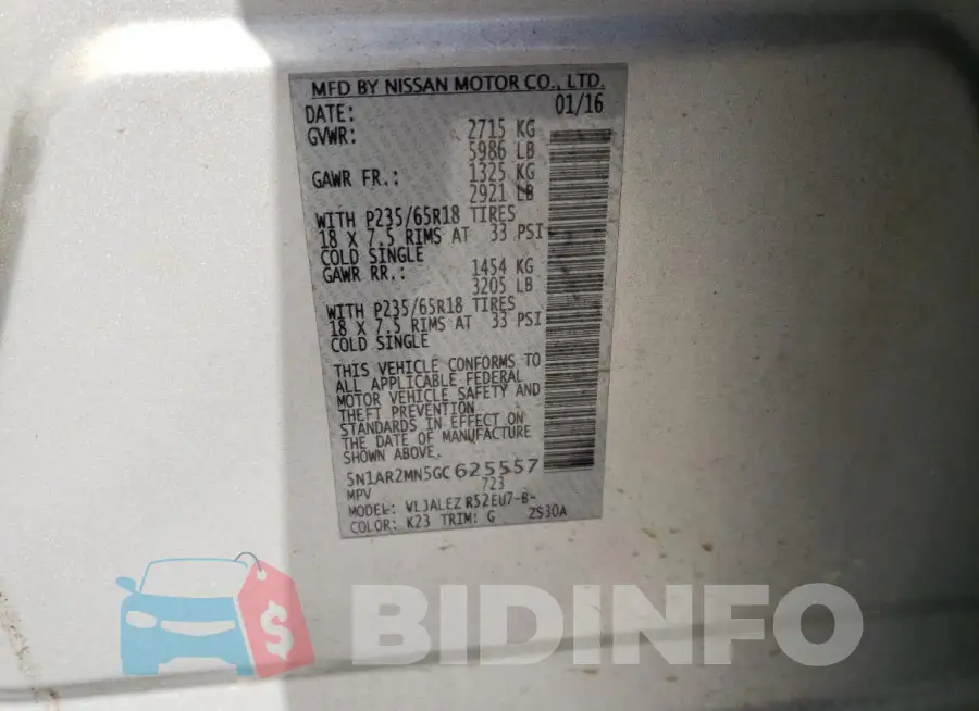 5N1AR2MN5GC625557 Photo# 13