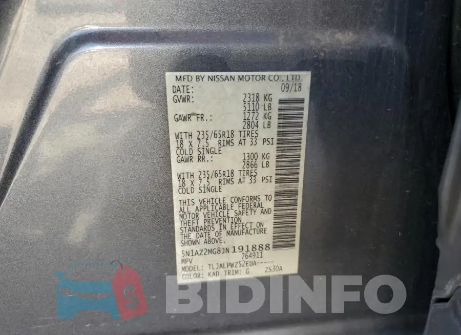 5N1AZ2MG8JN191888 Photo# 14