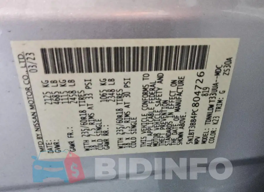 5N1BT3BB4PC804726 Photo# 13