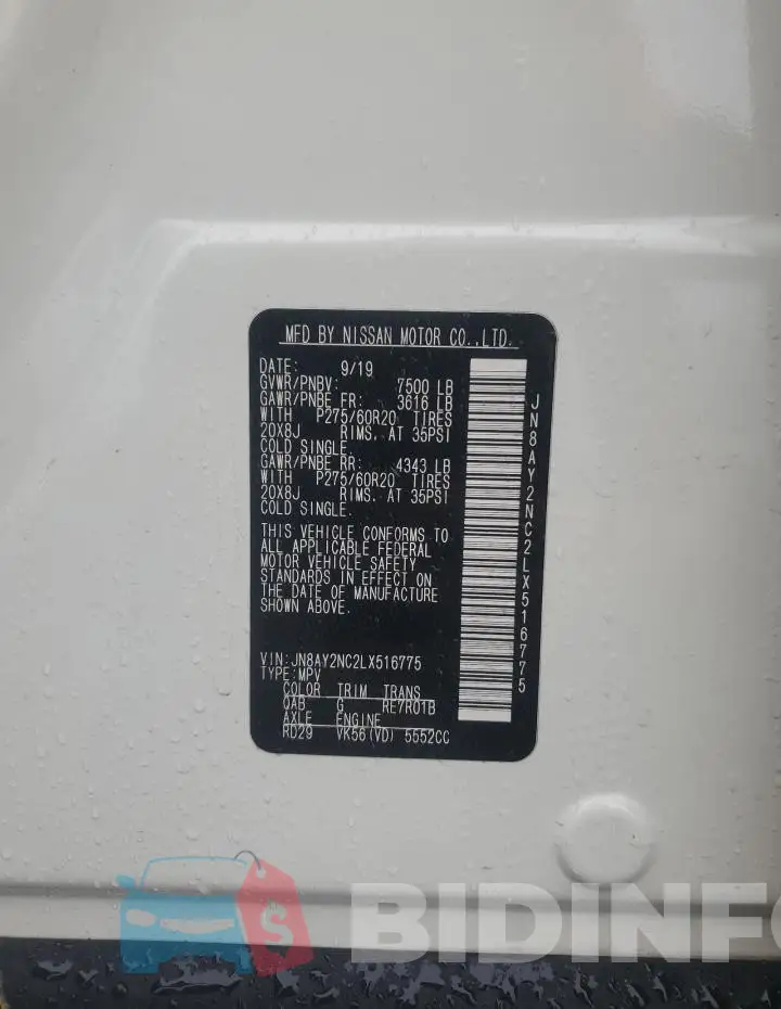 JN8AY2NC2LX516775 Photo# 13