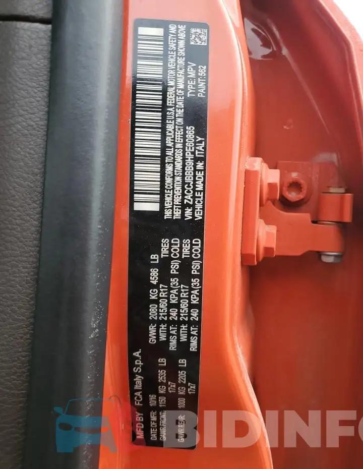 ZACCJBBB9HPE60865 Photo# 13