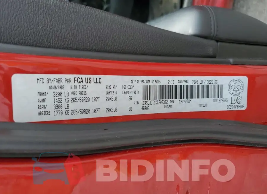 1C4SDJCT1KC708302 Photo# 13