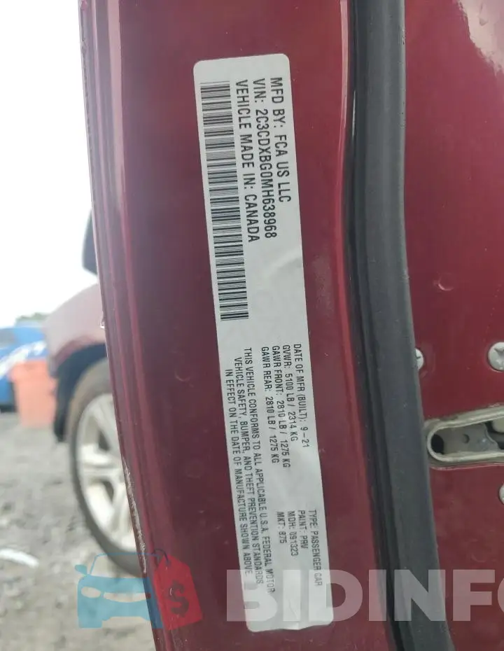 2C3CDXBG0MH638968 Photo# 13
