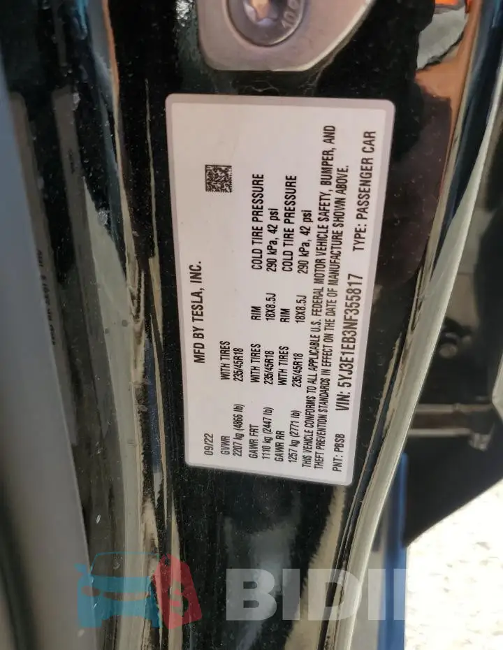 5YJ3E1EB3NF355817 Photo# 12