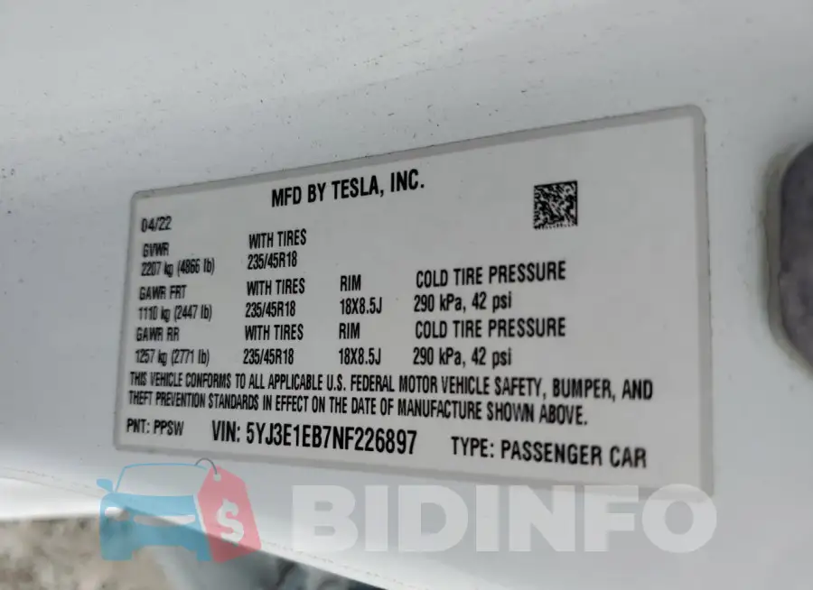5YJ3E1EB7NF226897 Photo# 13