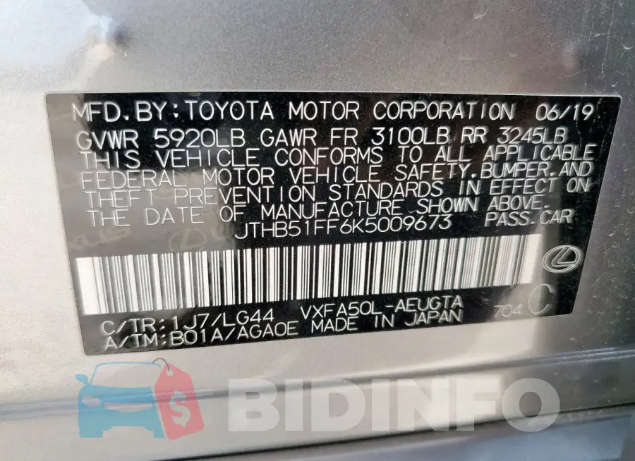 JTHB51FF6K5009673 Photo# 12