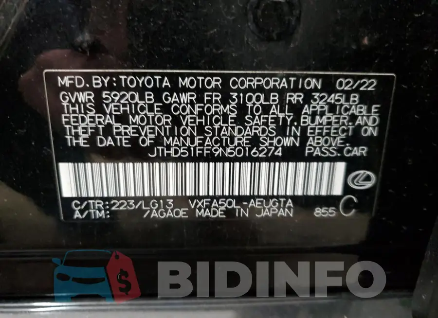 JTHD51FF9N5016274 Photo# 13