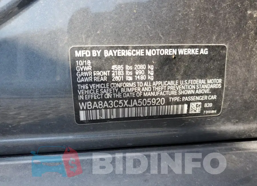 WBA8A3C5XJA505920 Photo# 12