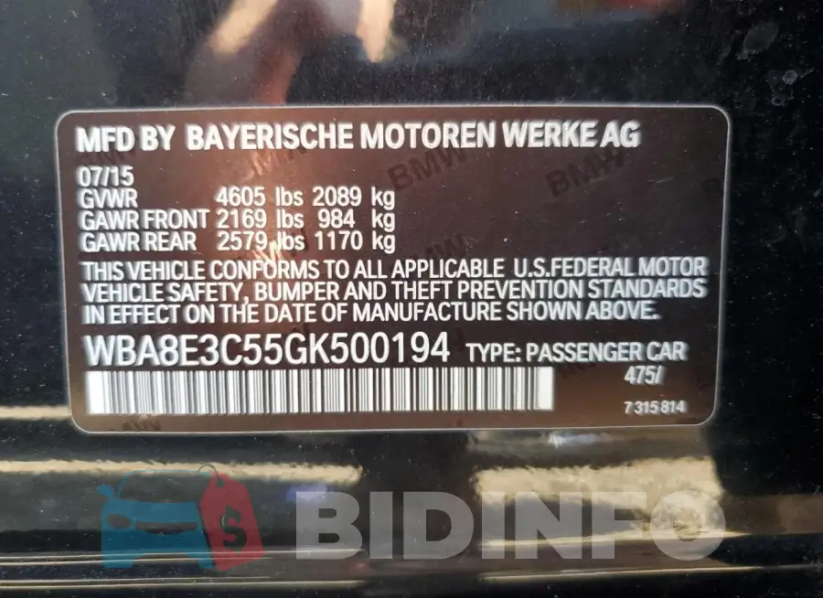 WBA8E3C55GK500194 Photo# 12
