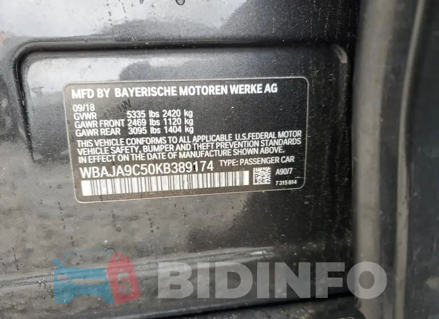 WBAJA9C50KB389174 Photo# 12