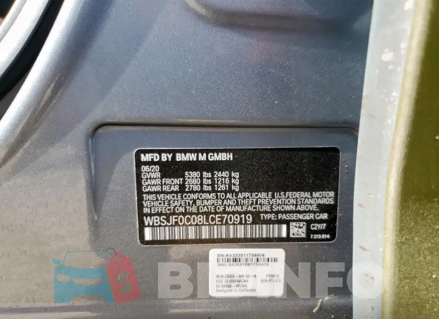WBSJF0C08LCE70919 Photo# 12