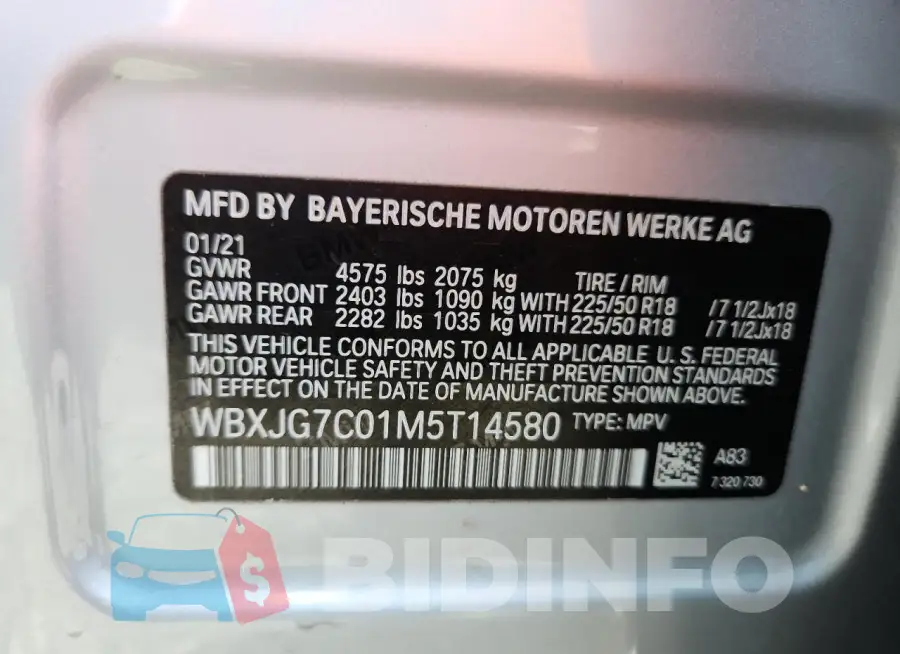 WBXJG7C01M5T14580 Photo# 13