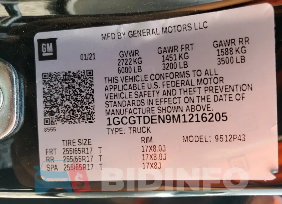 1GCGTDEN9M1216205 Photo# 13