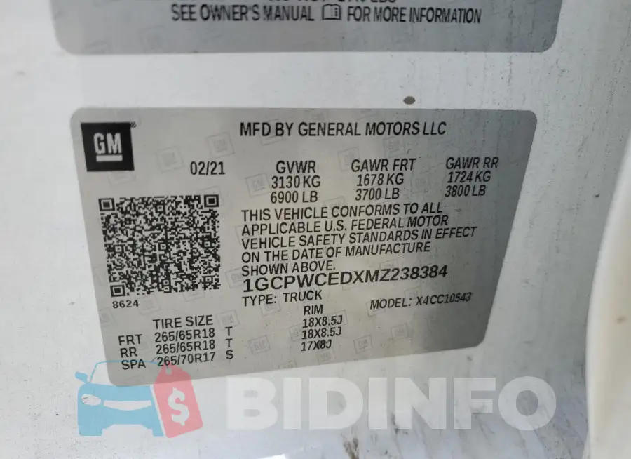 1GCPWCEDXMZ238384 Photo# 12