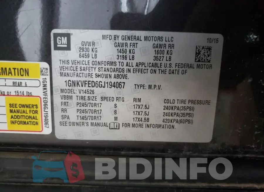 1GNKVFED6GJ194067 Photo# 13